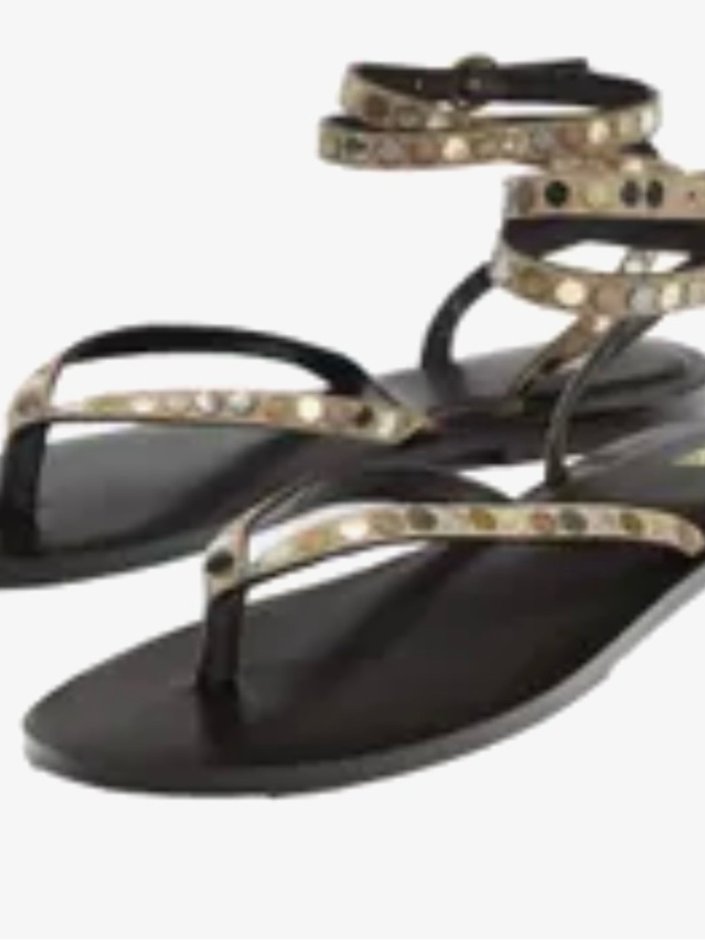 Zara Black Jeweled Ankle-Wrap Flat Sandals